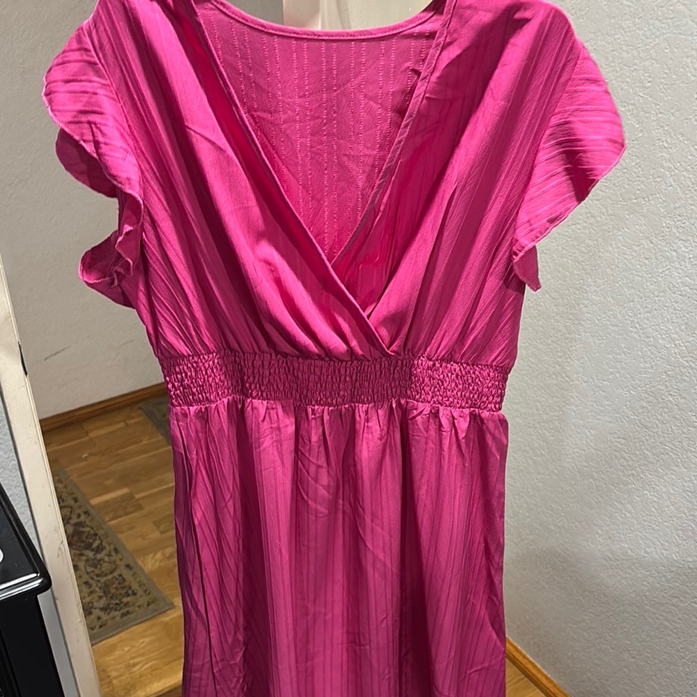 Vibrant Pink Dress with Ruffled Sleeves